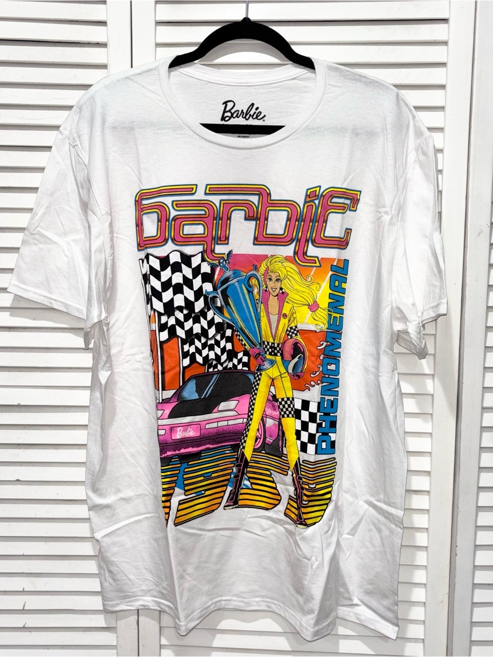 Barbie White Graphic Racing T-Shirt Size XL